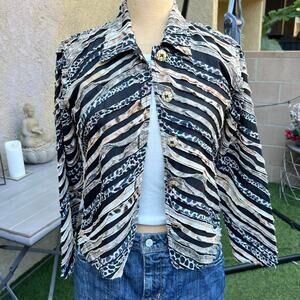 Vintage 90s Funky Multi Media Animal Print Button Up Long Sleeve Shirt